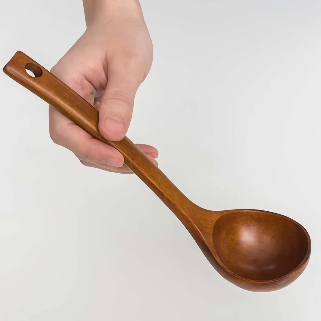 韩国进口枣木大汤勺天然无公害易清洗勺子木质汤勺长柄盛汤汤勺子
