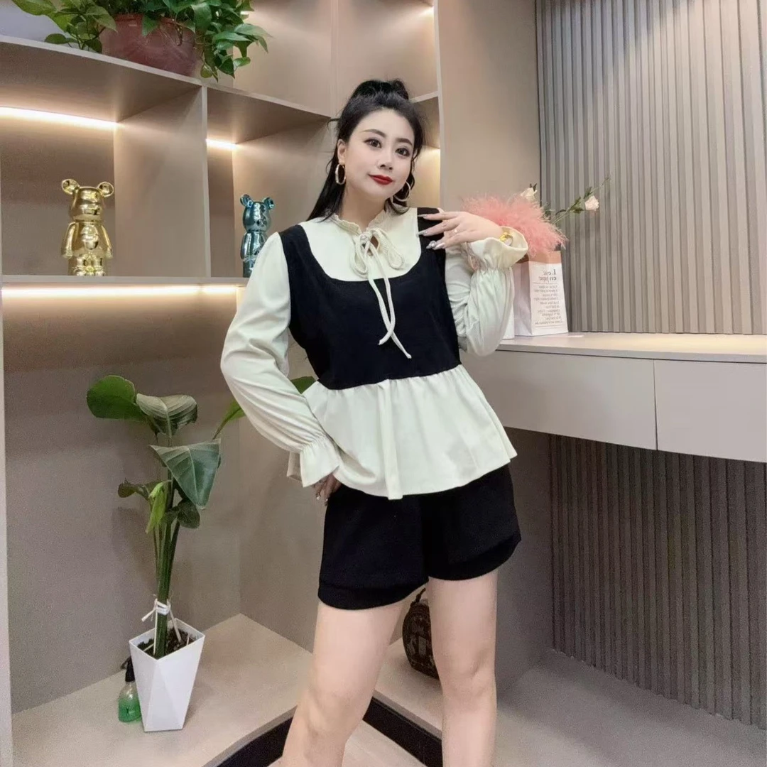 冬款小衫-酷 3410时尚减龄拼色收腰显瘦舒适百搭胖MM大码女装新款