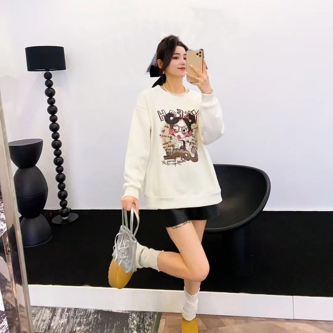 冬季卫衣-甜 8468舒适卡通休闲字母加绒保暖舒适胖MM大码女装新款