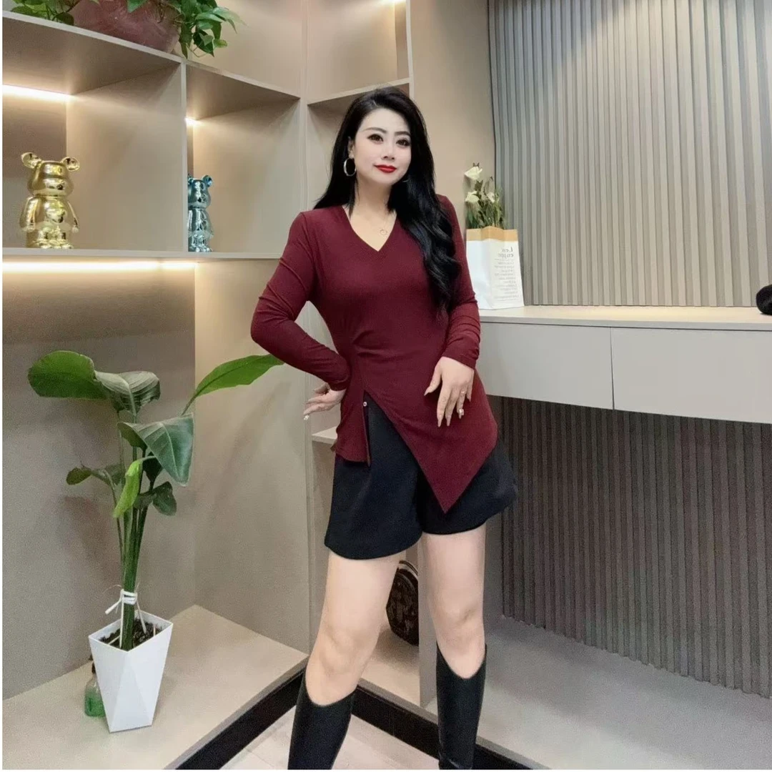 冬款小衫-甜 3570时尚气质收腰开叉潮流显瘦百搭胖MM大码女装新款