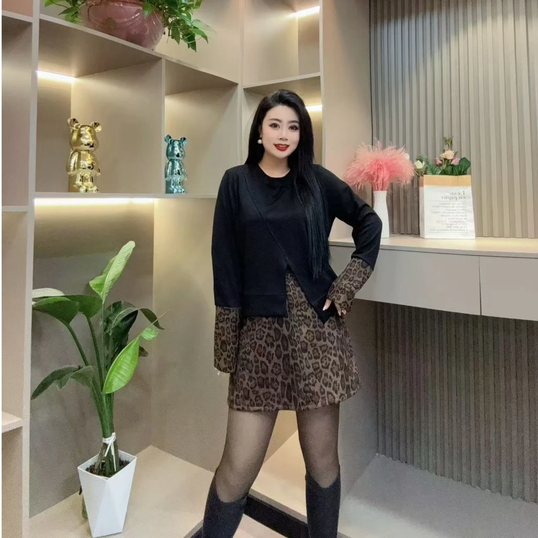 秋冬款小衫-檬 9176时尚洋气花纹休闲潮流开叉款胖MM大码女装新款