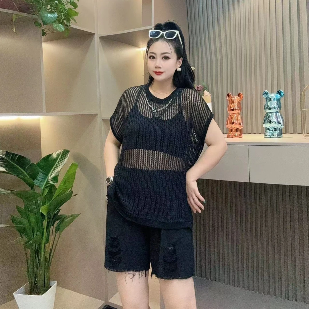 洋气半袖-玲 8850时尚潮流镂网显瘦舒适休闲百搭款胖MM女装新款