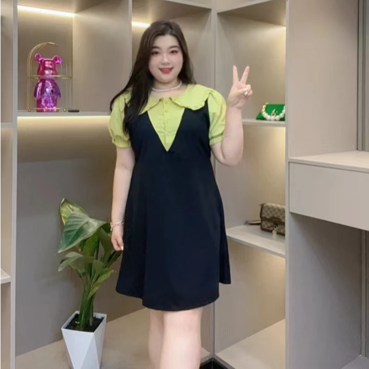 时尚连衣裙-鸿 2671洋气娃娃领潮流显瘦舒适百搭胖MM大码女装新款