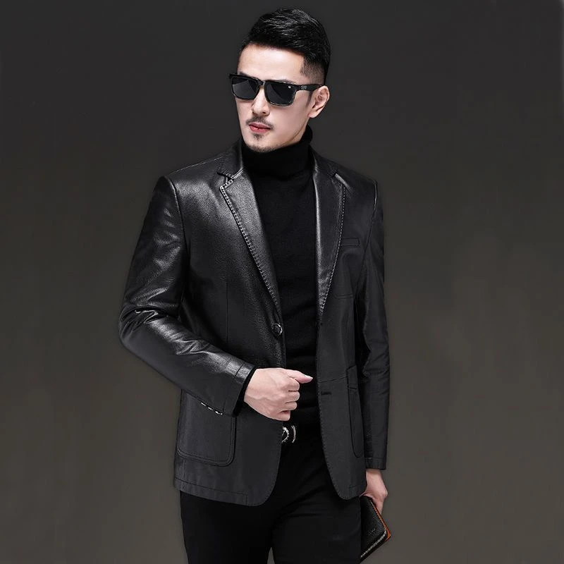头层牛皮海宁真皮皮衣男士修身皮西装高档夹克秋冬外套休闲皮西服