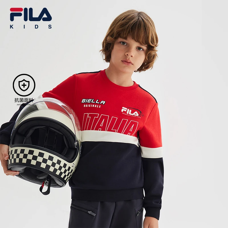 【斐乐儿童】2025年圆领男中大童秋季宽松长袖套头卫衣K12B411203