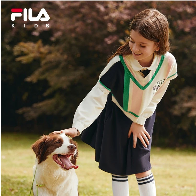 【斐乐儿童】2023年秋款中大童秋季洋气针织两件套连衣裙K12G331306