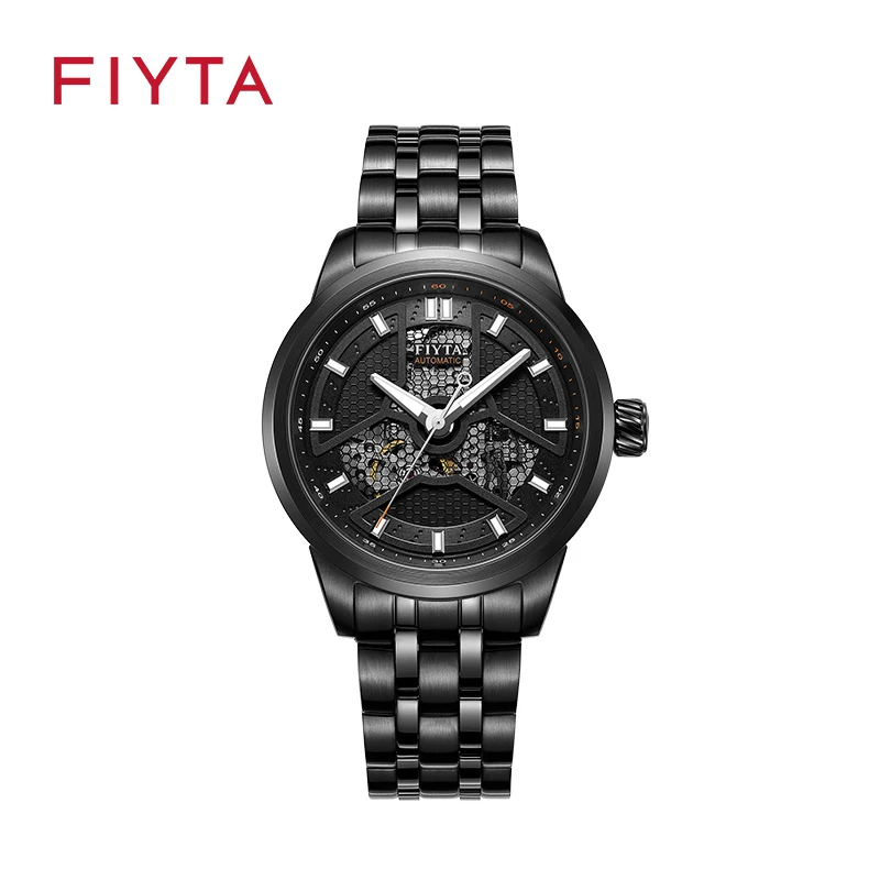 飞亚达手表极限系列自动机械镂空黑盘黑钢带经典男表男士防水腕表