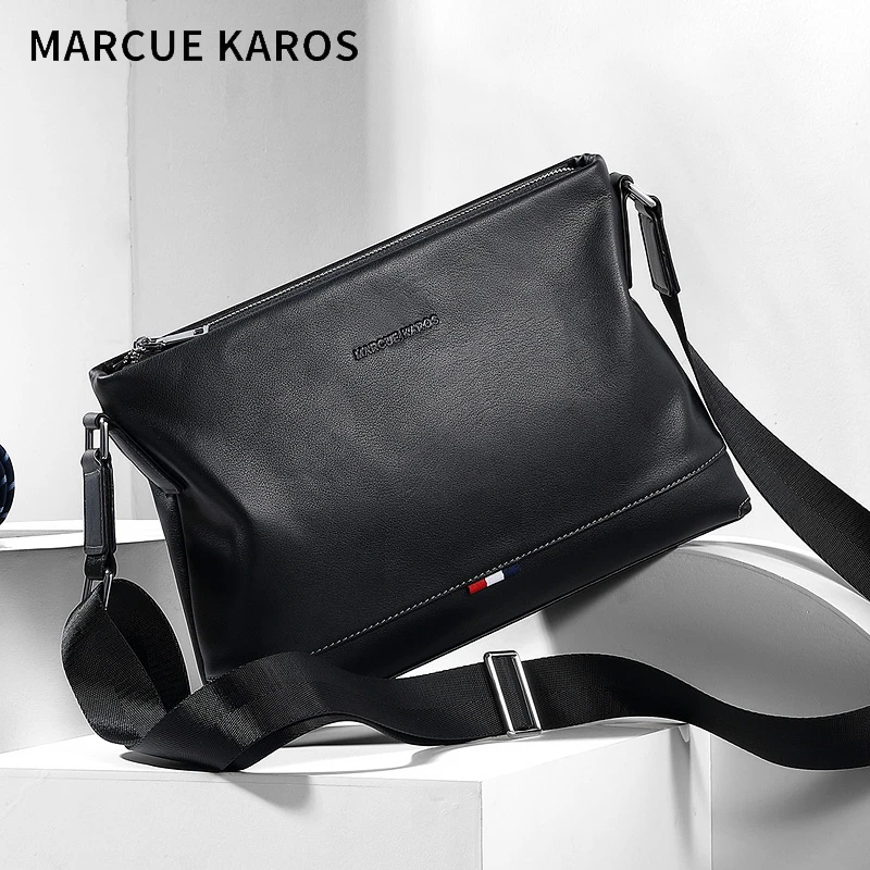 MARCUEKAROS头层牛皮男士单肩包时尚百搭斜挎包商务休闲出行潮包