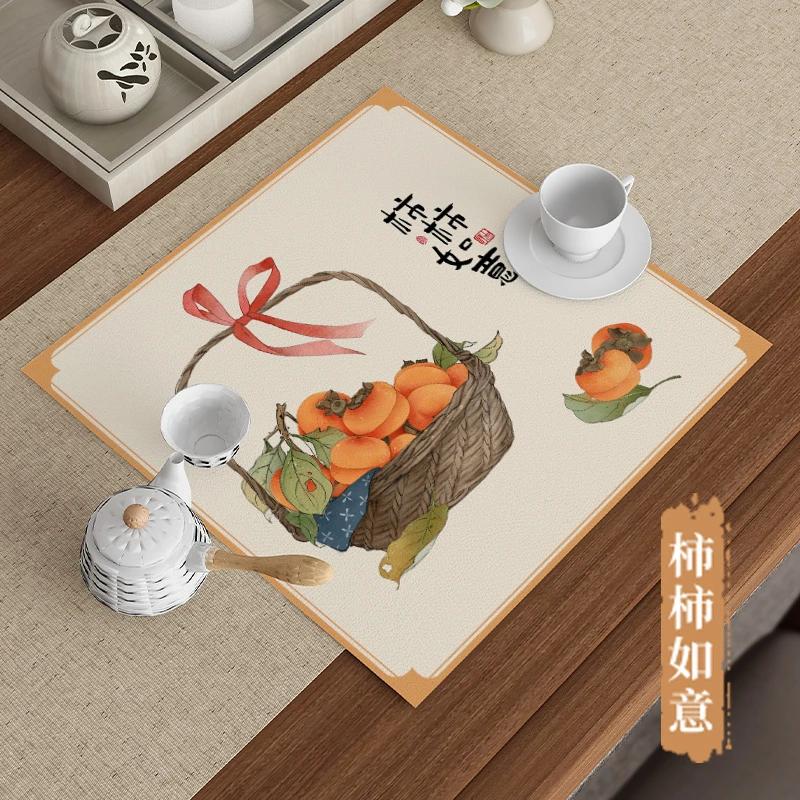 茶席茶垫新中式台面沥水垫防水防油皮革免洗隔热杯垫茶壶垫餐垫