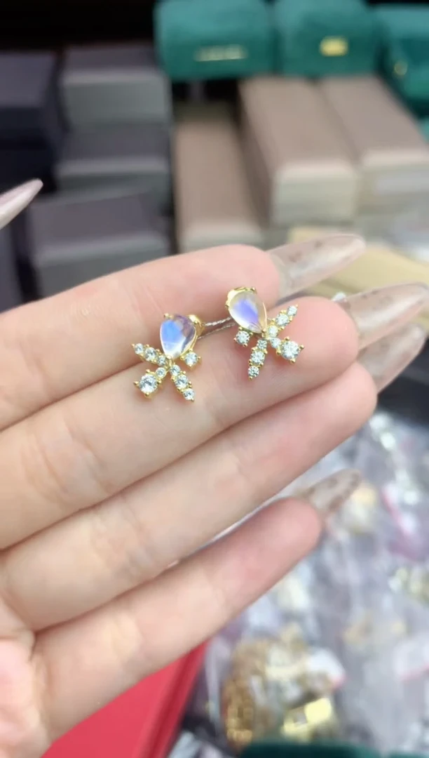【闪购商品】月光石耳钉银S925镶嵌楚楚中古饰品不退换