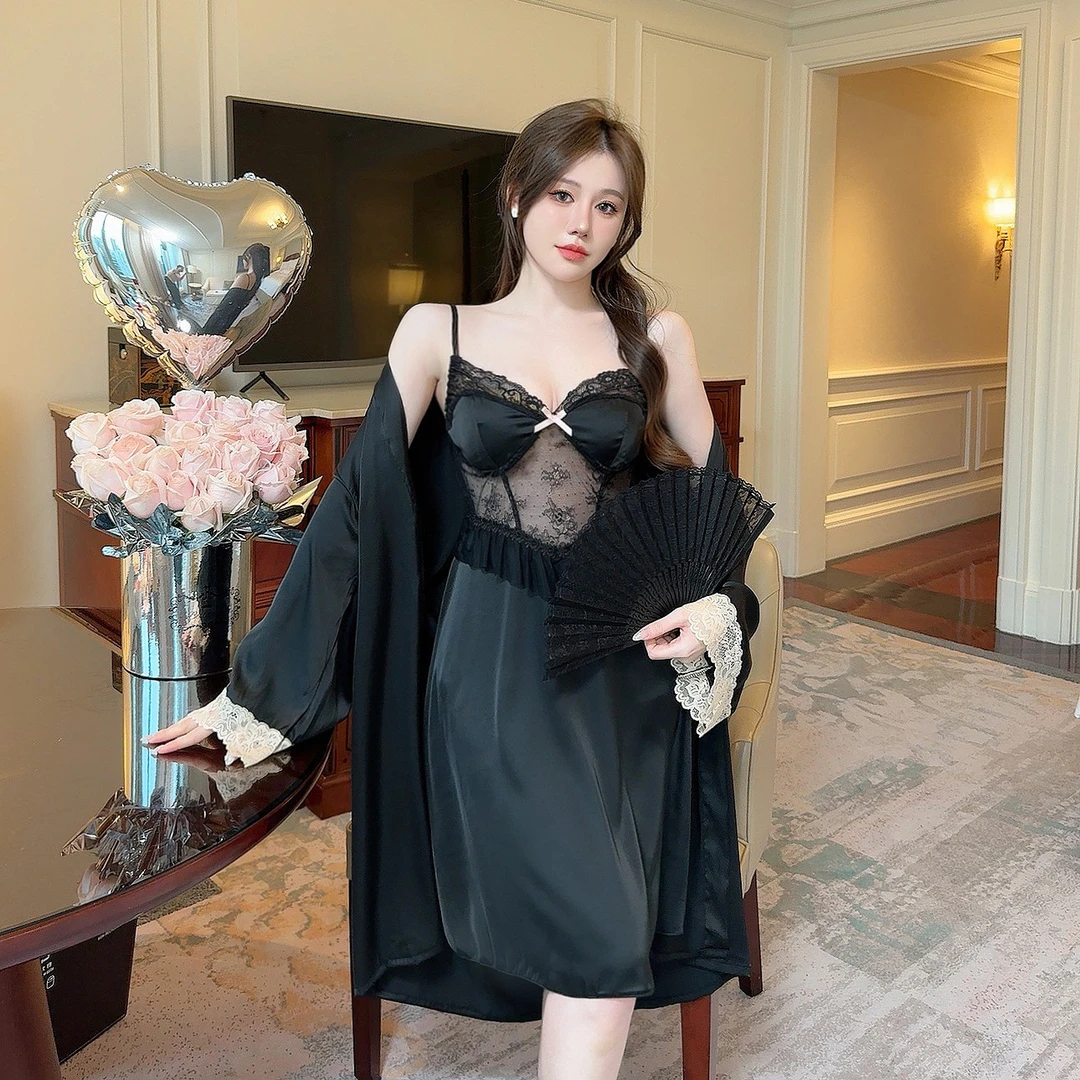 【双生芭蕾】聚拢法式纯欲风睡裙女夏季蕾丝薄款性感吊带美背冰丝