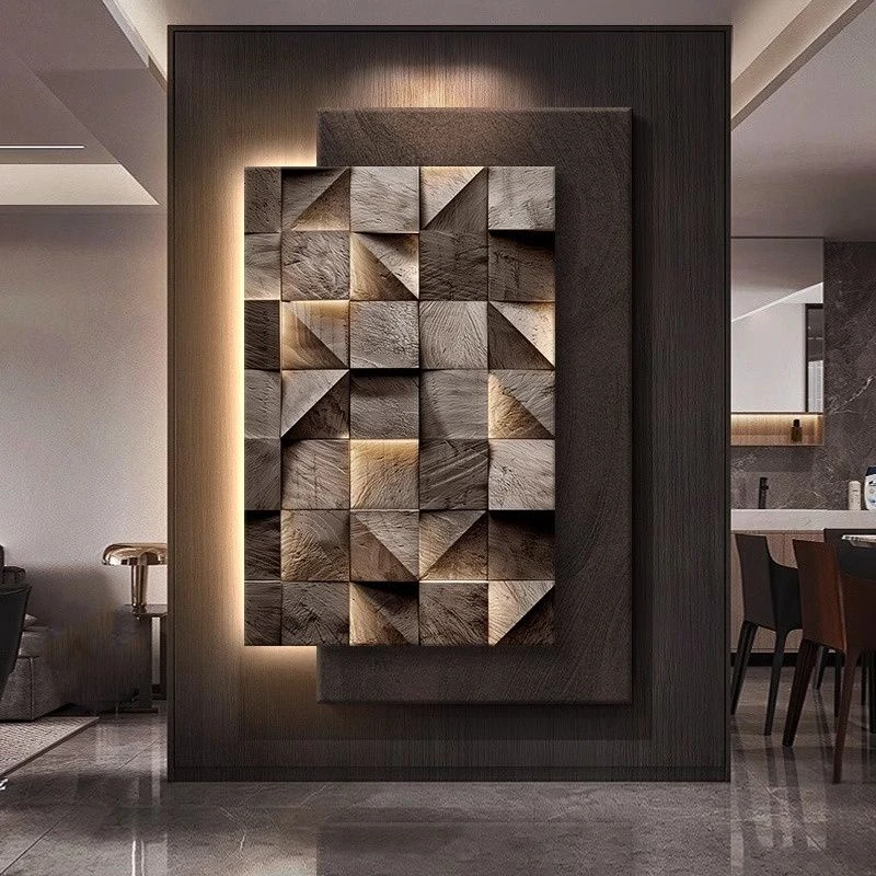 新款立体几何砂岩画玄关装饰画高级感客厅沙发背景墙挂画墙壁灯画