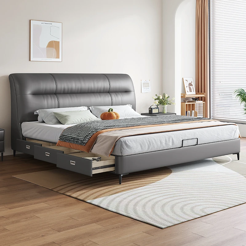 拉芙菲1.8米大床真皮床三抽储物款主卧室软包床双人床婚床TD081