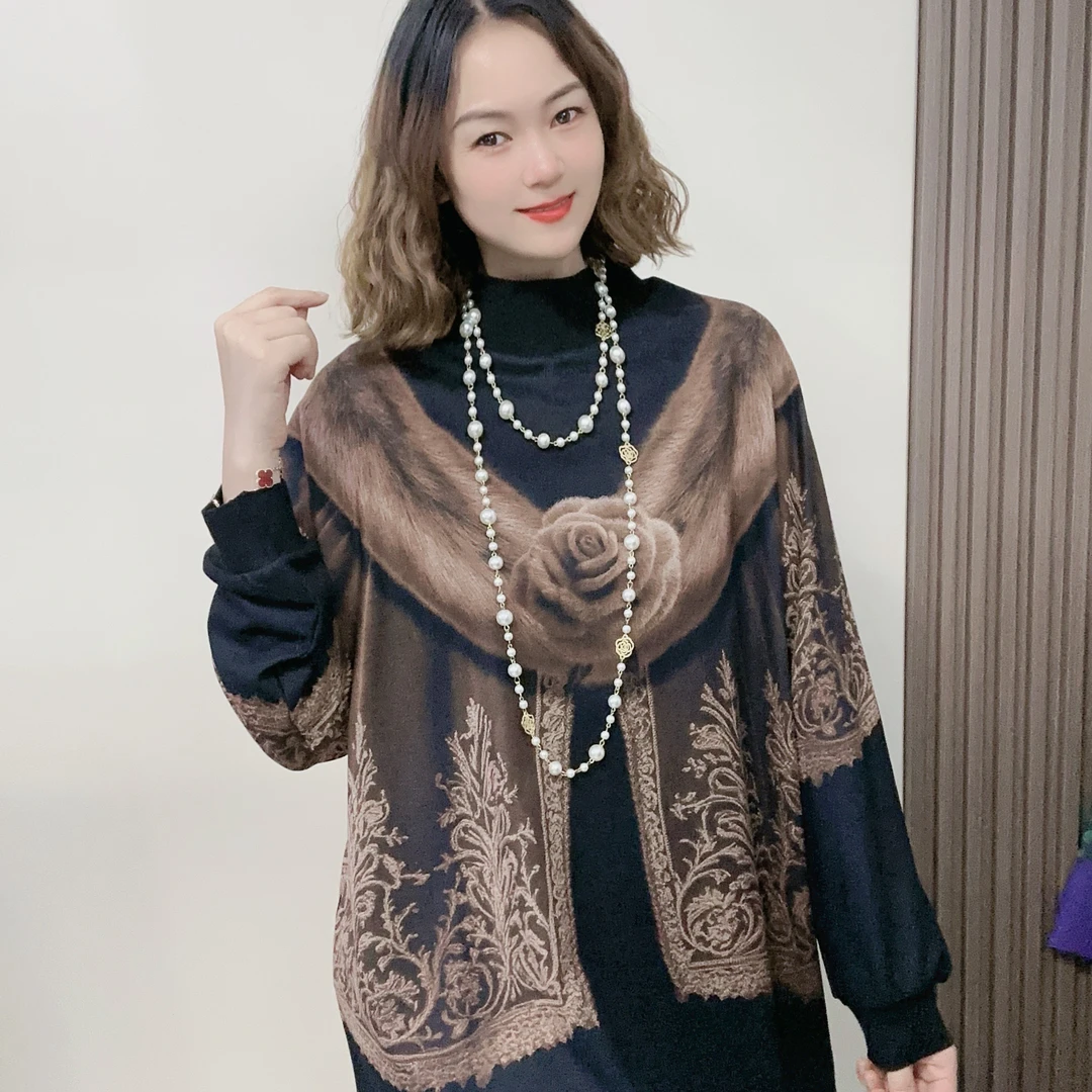 【3612三冬暖】JZ订单海岛绒加厚印花软糯宽松时尚秋冬长袖女士上衣