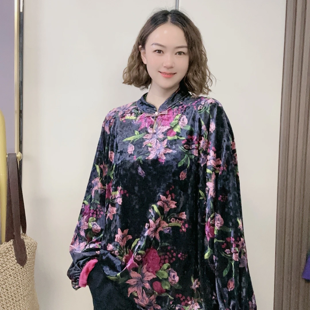 【繁花5659】新中式立领盘扣复古网红宽松长袖百搭国风休闲上衣