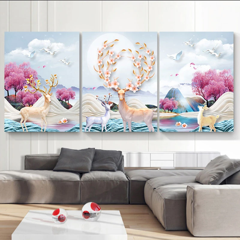 发财麋鹿三联画 十字绣蒙娜丽莎59色【送工具包+绷带+线蜡】