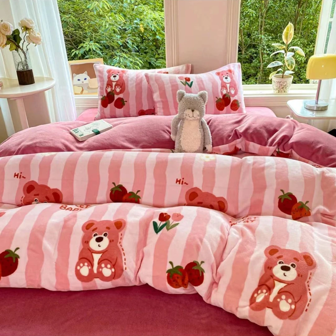 【北奈かわ会社】双面绒豆豆被加厚绒防静电可机洗150*200 草莓小熊