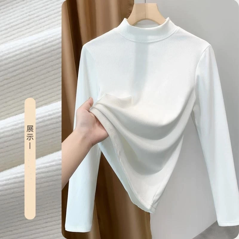 橙轩【亲-----亲】休闲中领保暖纯色秋冬百搭修身打底衫长袖女士