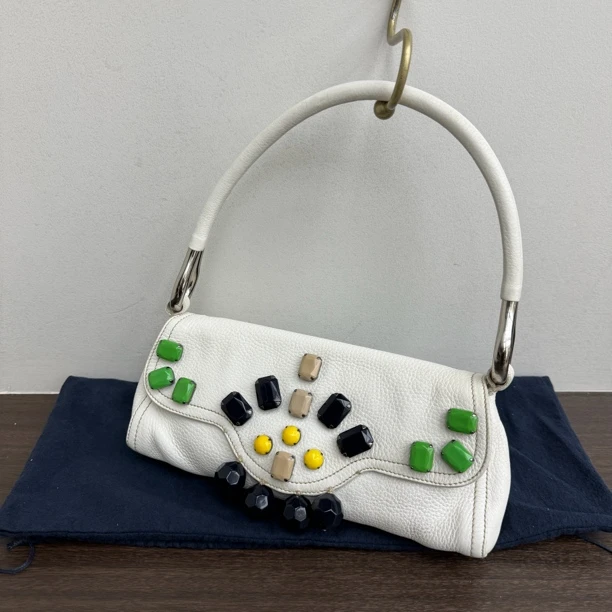 95新 Prada/普拉达 觅时/串珠银杆单肩包/112964