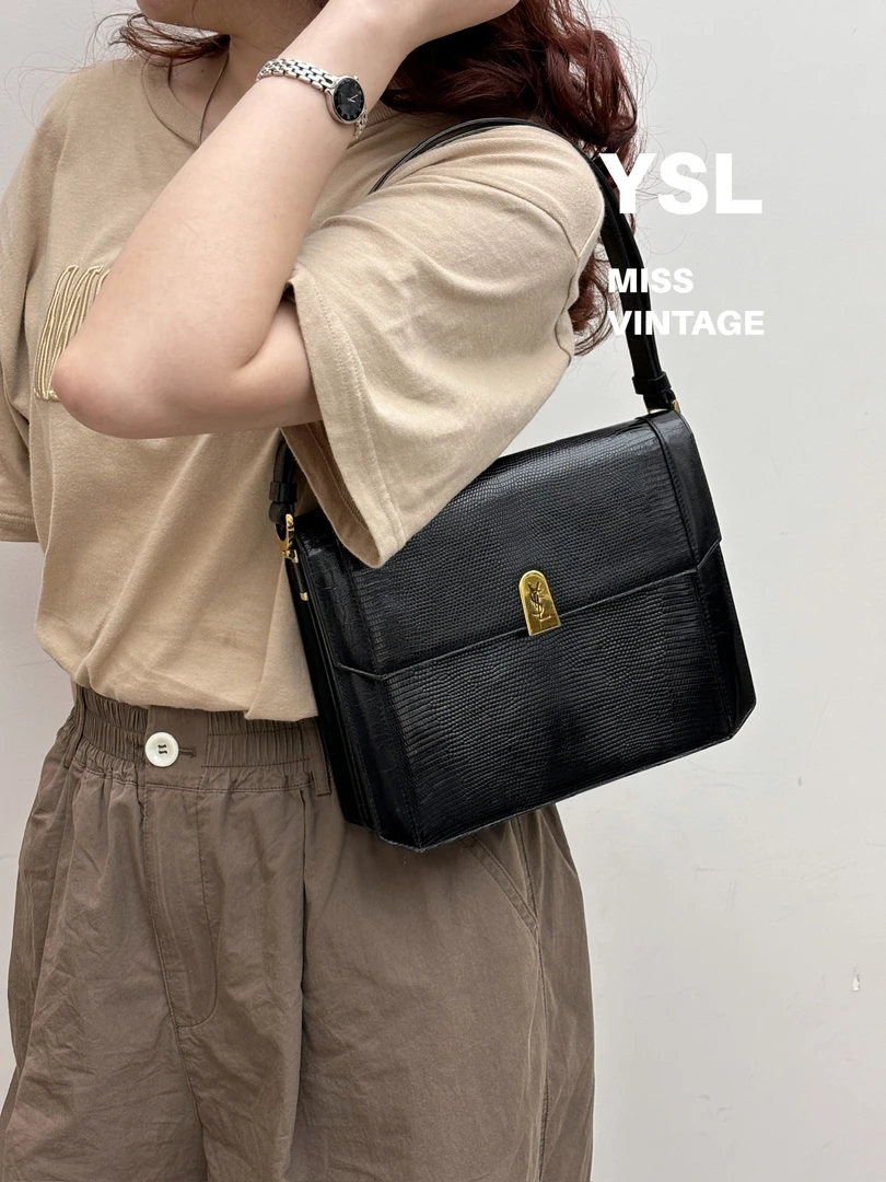 95新 YSL/圣罗兰 觅时/黑金蜥蜴皮风琴/114015
