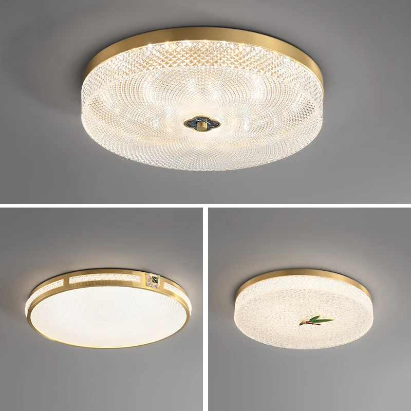 新中式轻奢全铜阳台卧室餐厅书房吸顶灯圆形中山灯具家用客厅灯