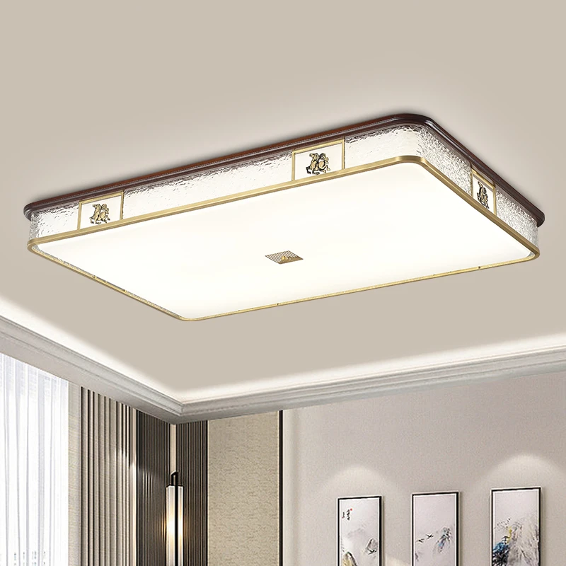 新中式家用铜加木吸顶灯中山现代餐厅批发卧室灯马到成功灯大灯