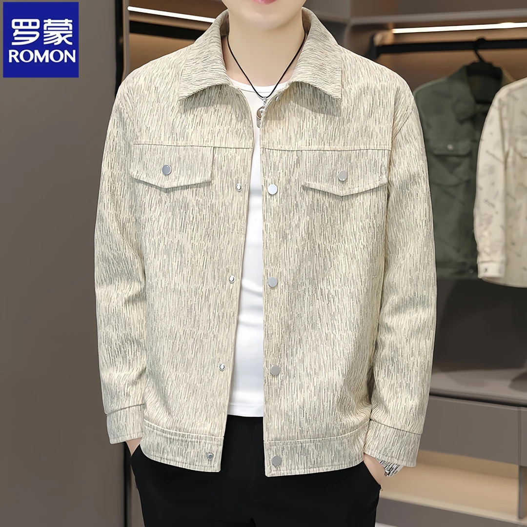 Romon/罗蒙新款男士翻领夹克春秋季时尚百搭外套潮流休闲男款上衣