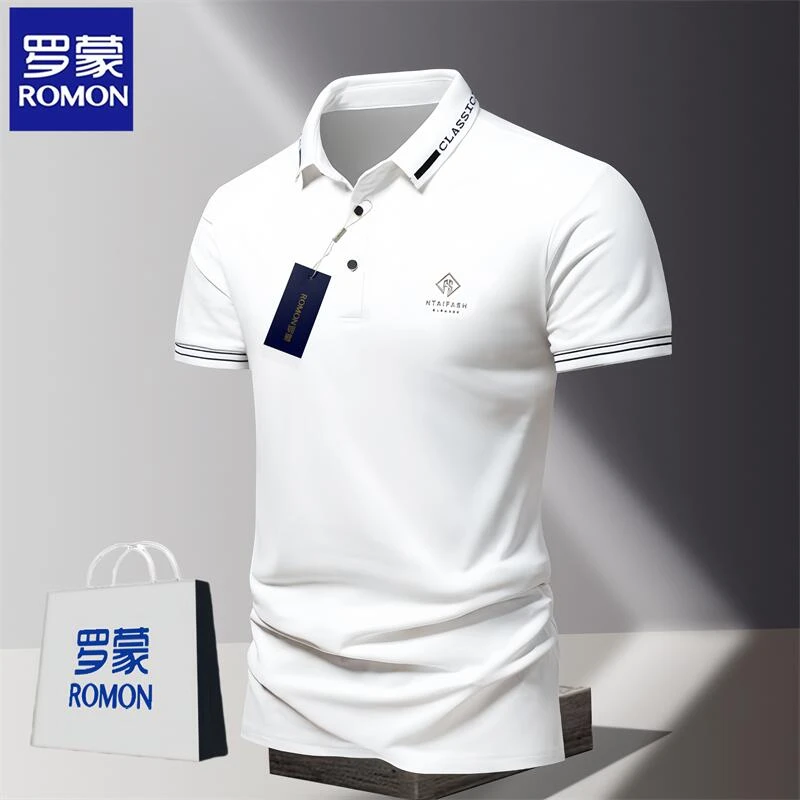 Romon/罗蒙polo衫男士短袖t恤夏季冰丝透气休闲商务半袖修身体恤