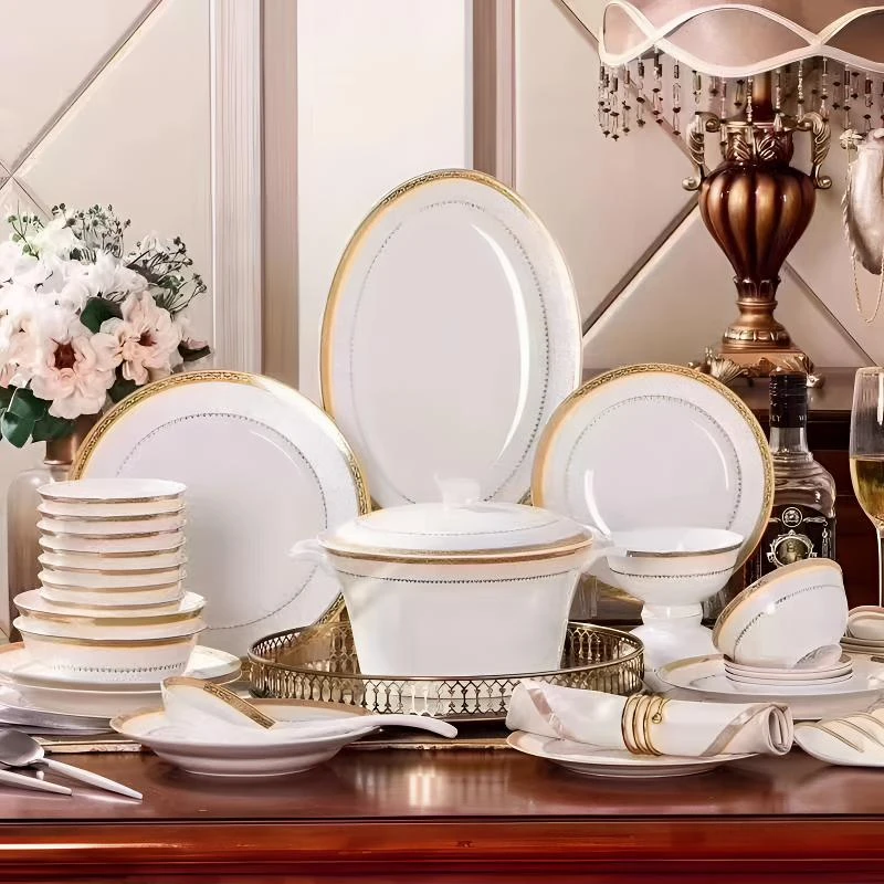[罗曼尼]景德镇高档骨瓷[70件豪华套装]高端欧式精美轻奢乔迁餐具