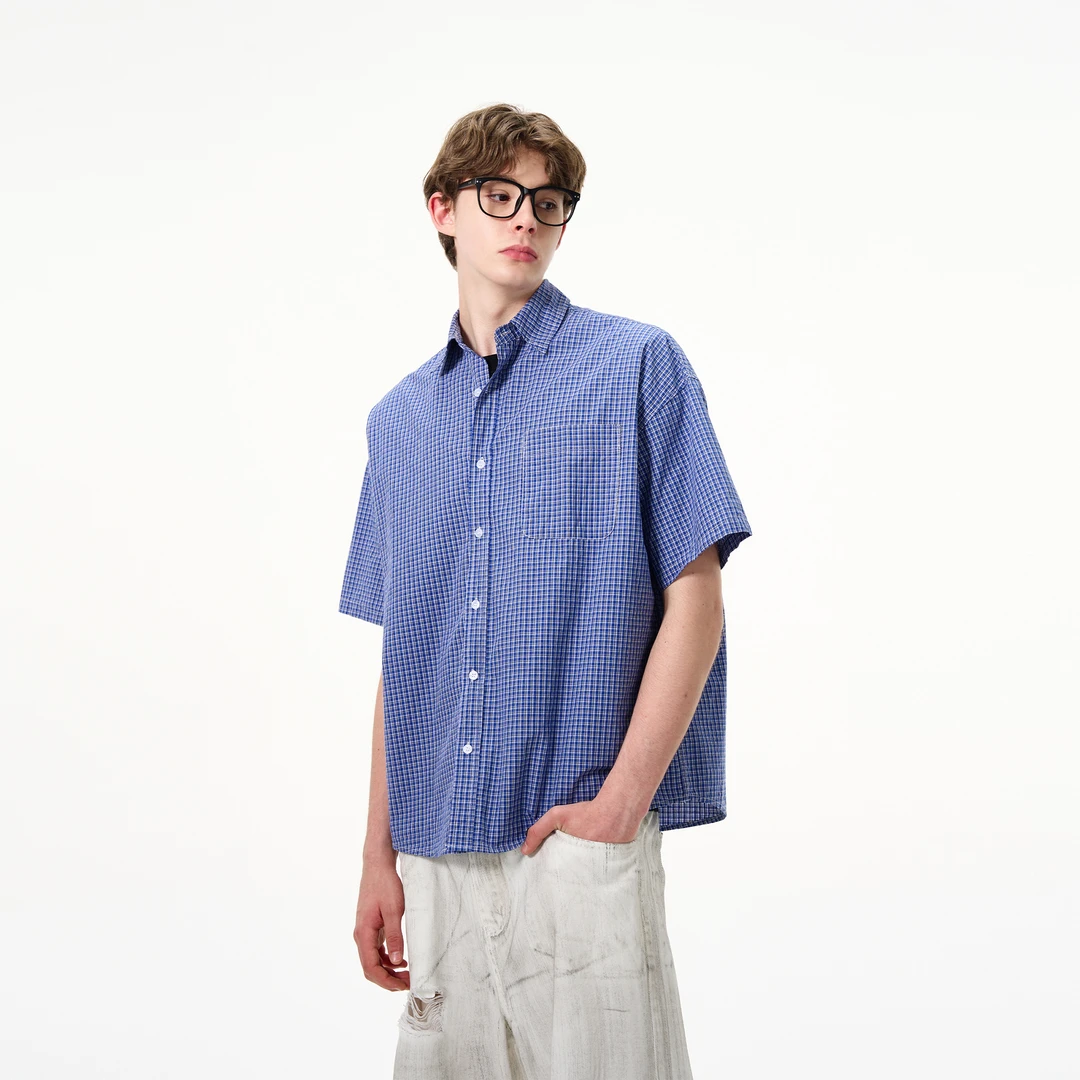 MADWITCH美式复古休闲格子衬衫男女宽松百搭情侣款cityboy衬衣ins