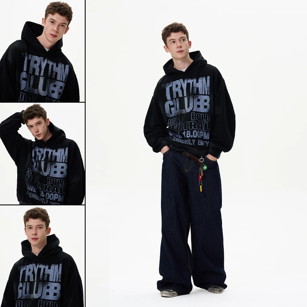 MADWITCH复古高街做旧字母印花卫衣男宽松休闲美式vintage外套ins