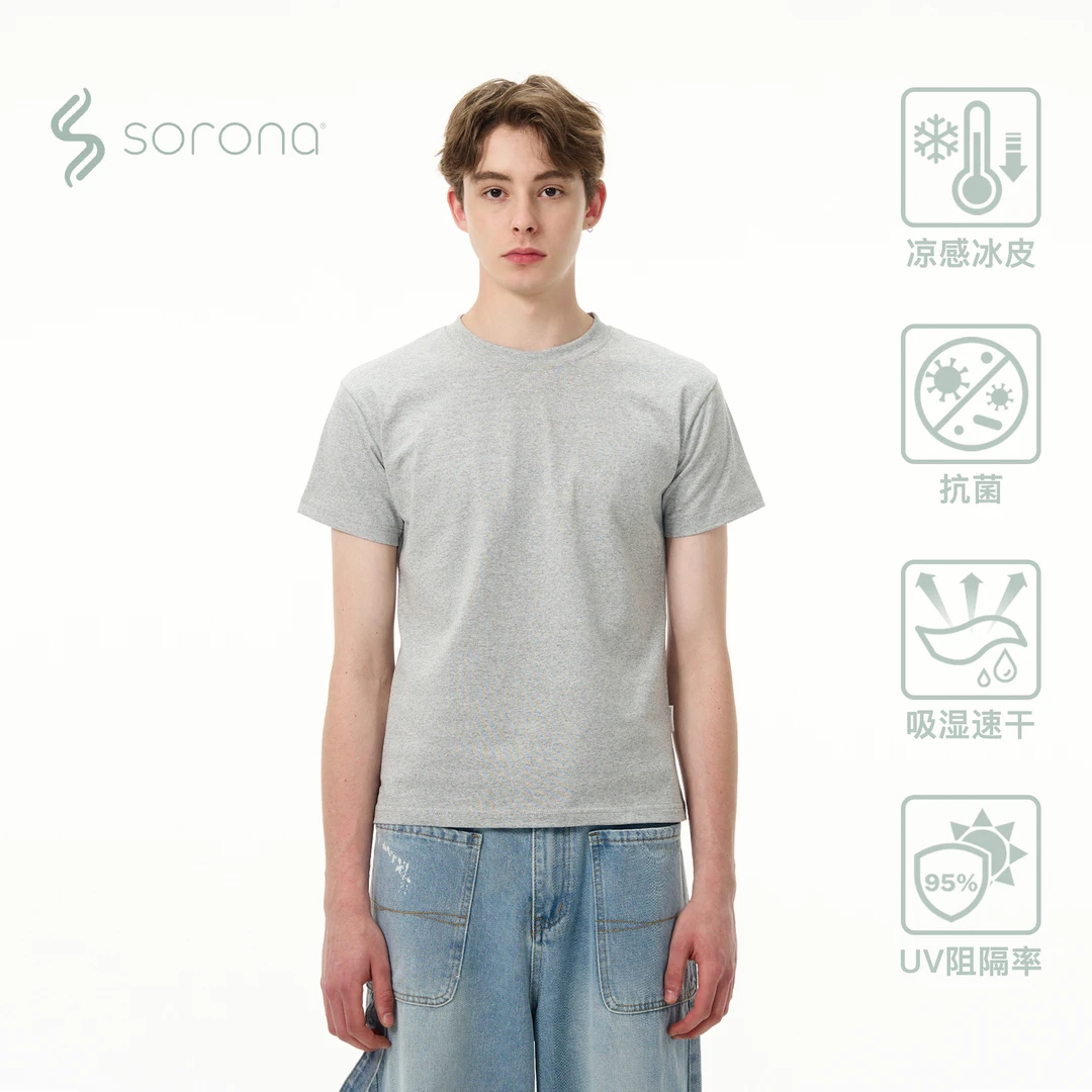 MADWITCH索罗娜凉感夏季防晒短袖T恤男女修身美式复古正肩上衣ins