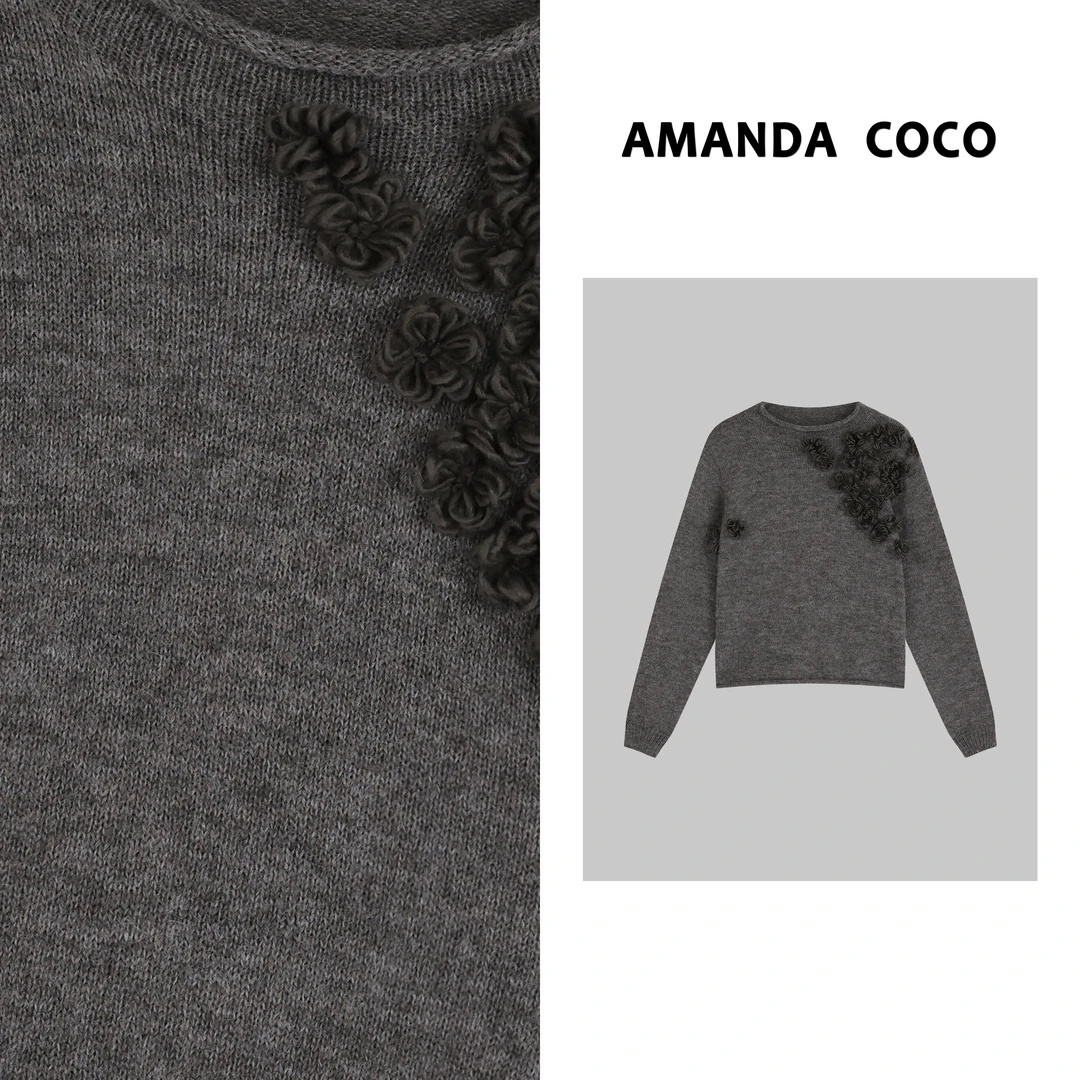 静静丨小众设计~立体花朵气质毛衣