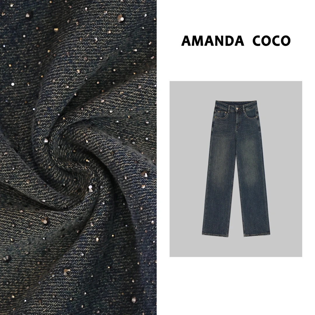 AMANDACOCO 萍萍 | 欧货潮牌~高定烫钻牛仔阔腿裤