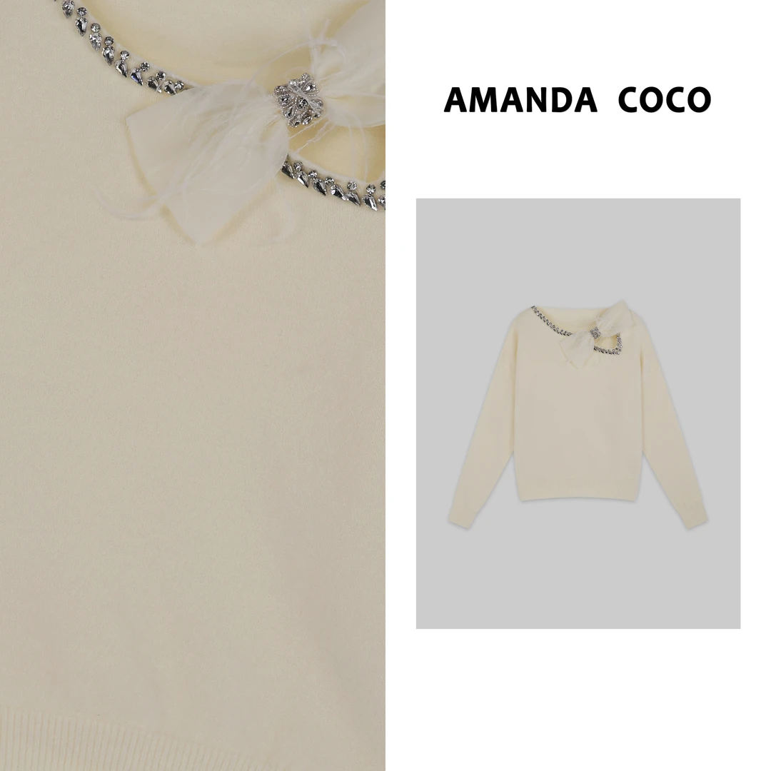 AMANDACOCO茜茜丨设计师款~高定重工蝴蝶串钻气质毛衣