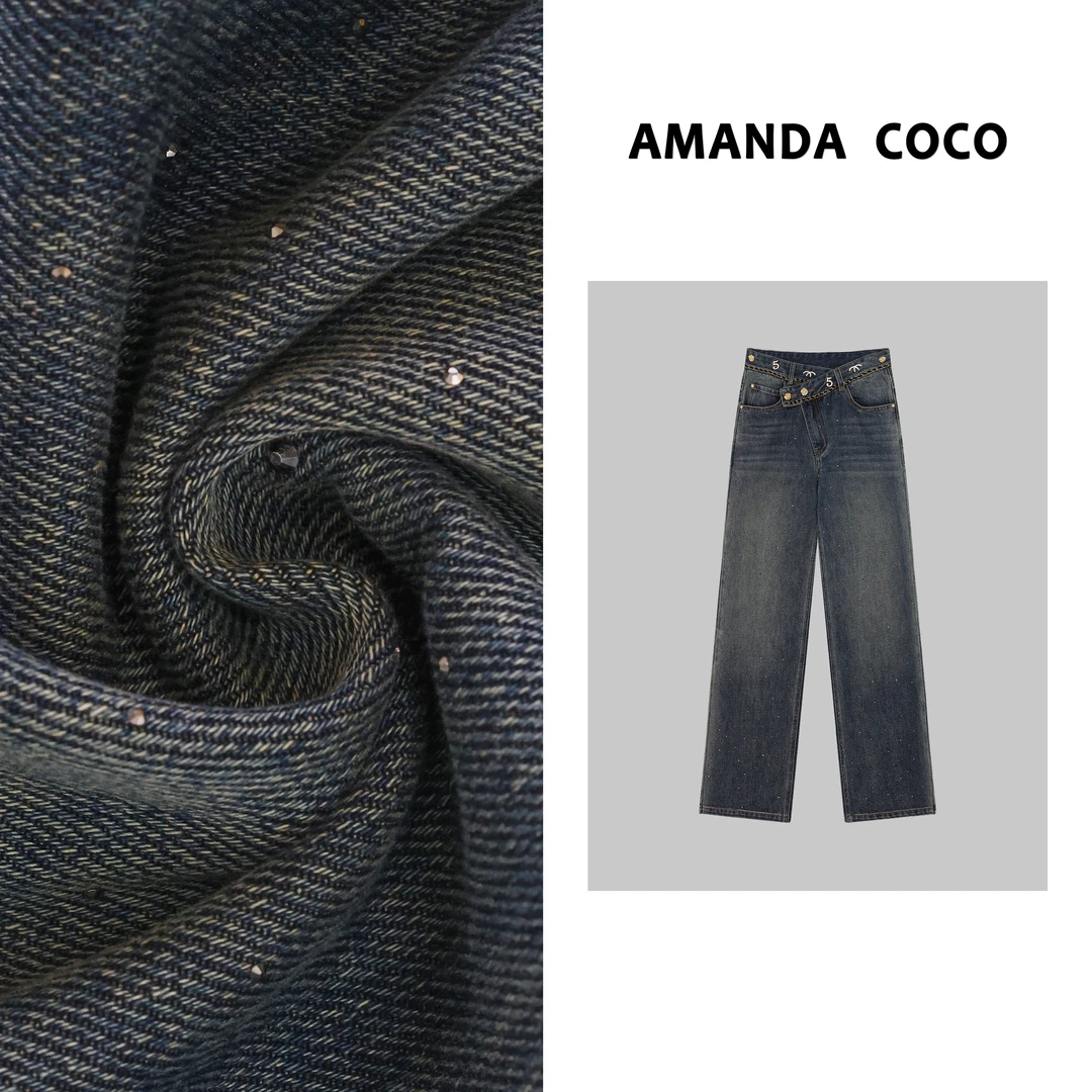 嘉嘉# 欧货潮牌~高定重工烫钻手缝牛仔阔腿裤