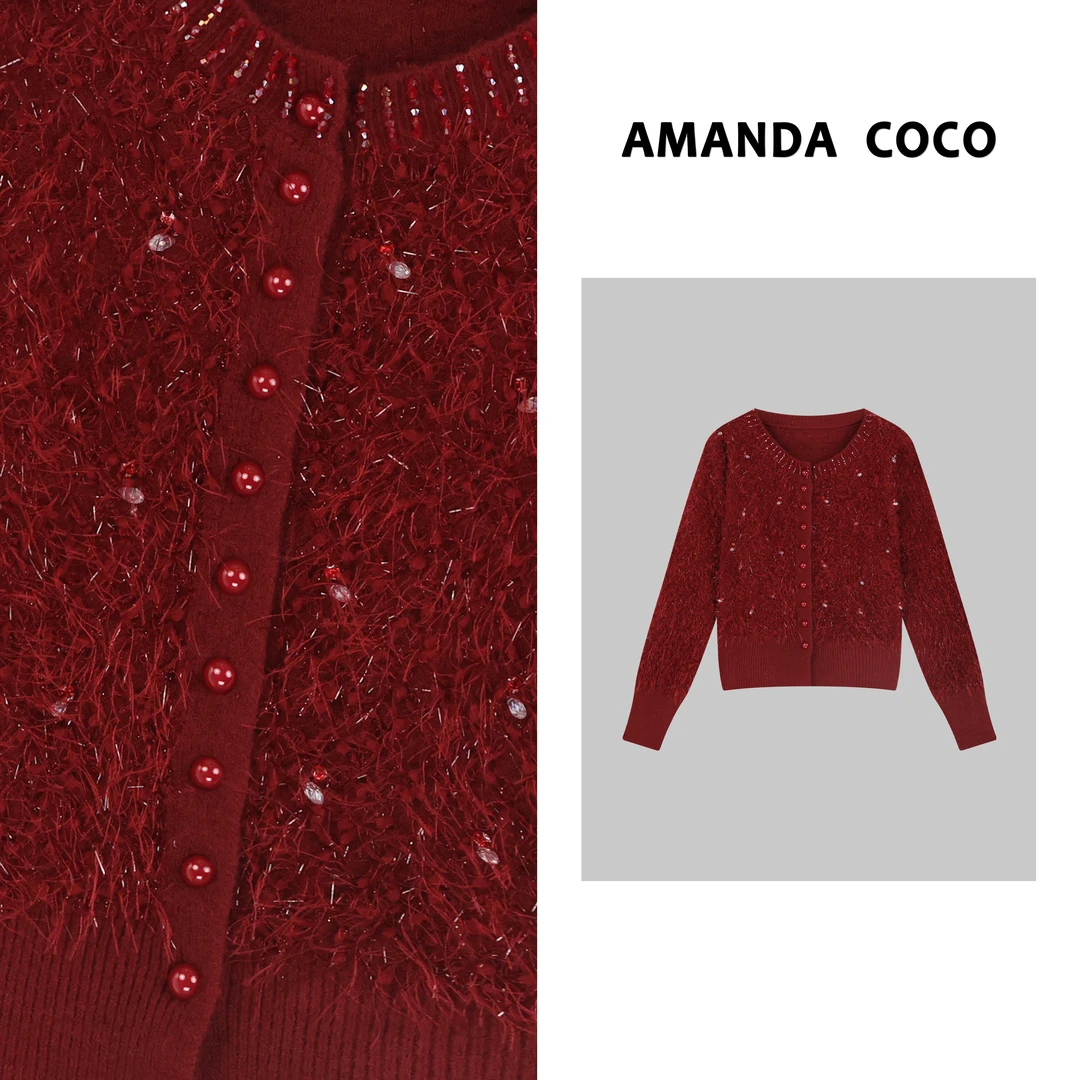 AMANDACOCO静静丨设计师款~高定重工串钻气质毛衣