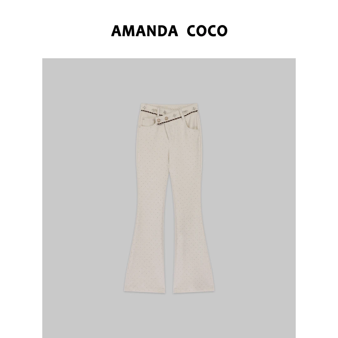 AMANDACOCO真真丨设计师款~高定烫钻手缝显瘦喇叭裤