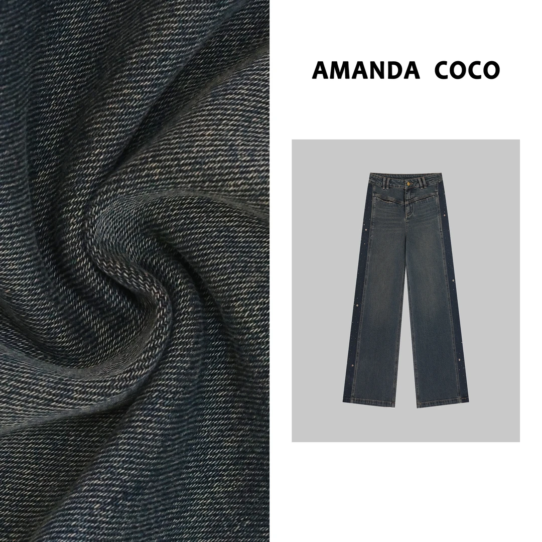 AMANDACOCO岚岚丨欧货潮牌~高定烫钻拼色牛仔阔腿裤