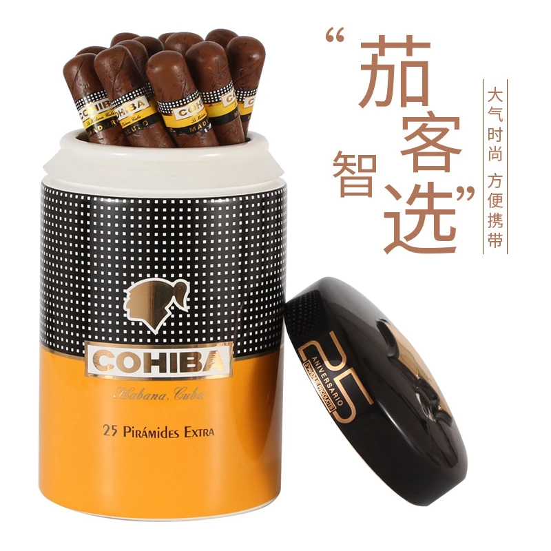 大容量雪茄收纳筒陶瓷时尚便携单管密封储存古巴高希霸保湿盒工具