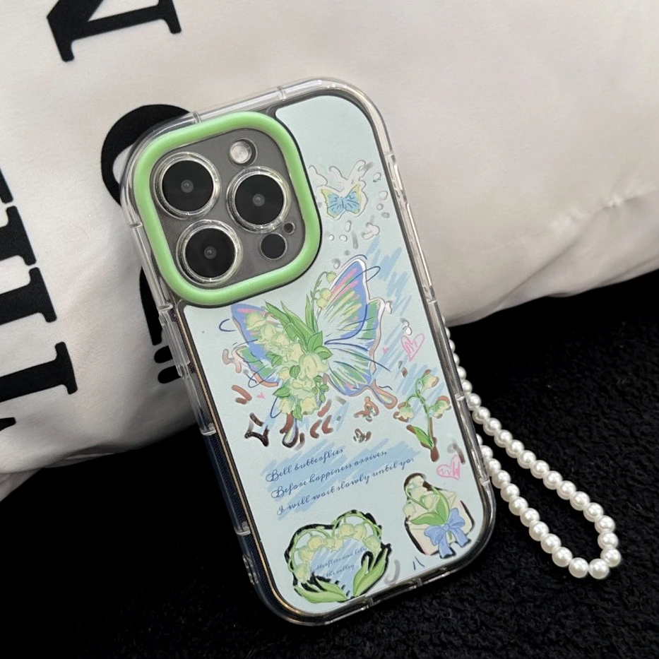 蝴蝶森林绿色奶油镜面适用苹果华为手机壳iphone14promax15小众女