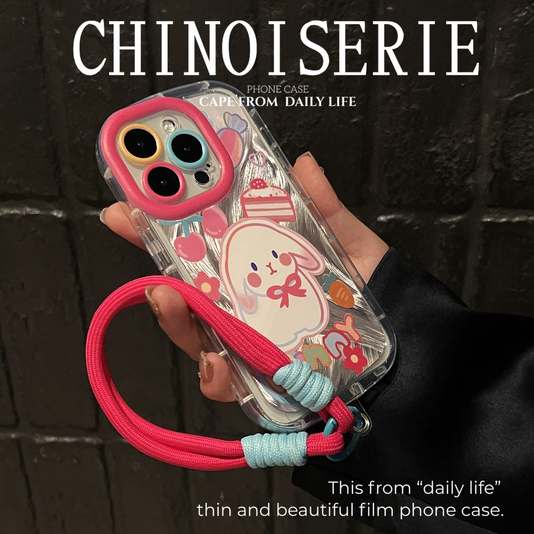 小兔子创意卡通新品泡芙羽纱适用于iPhone15promax甜小米oppo