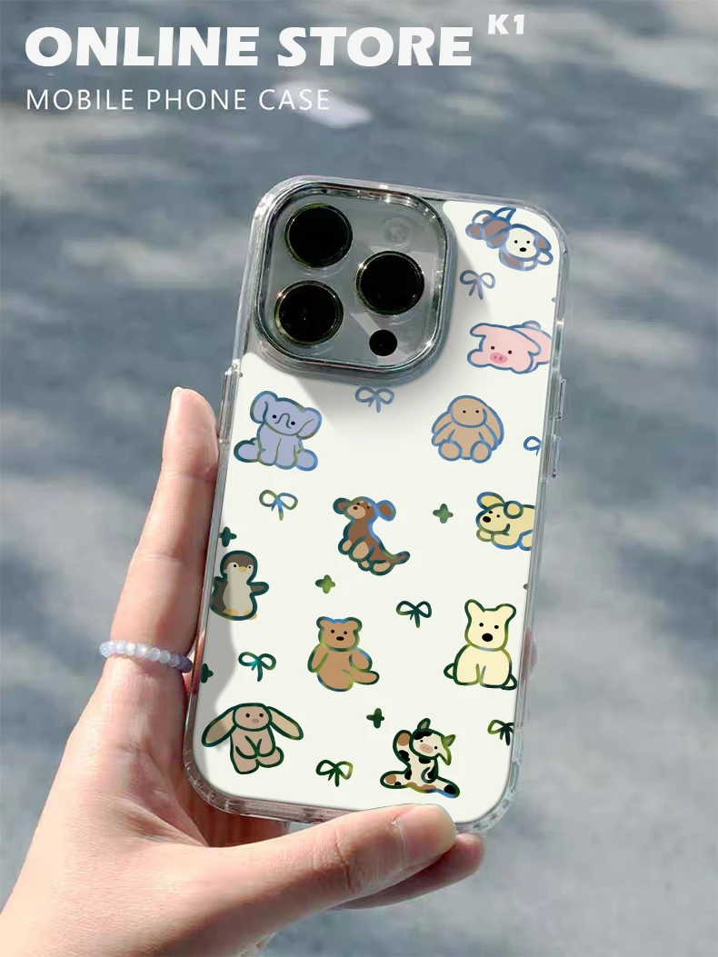 k1新款涂鸦狗狗镜面适用苹果华为手机壳iphone14promax15手机壳女