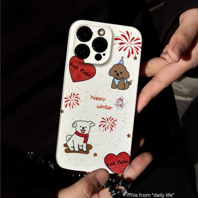 软壳圣诞狗狗红色涂鸦iphone14菲林手机壳苹果13pro12华为不撞款