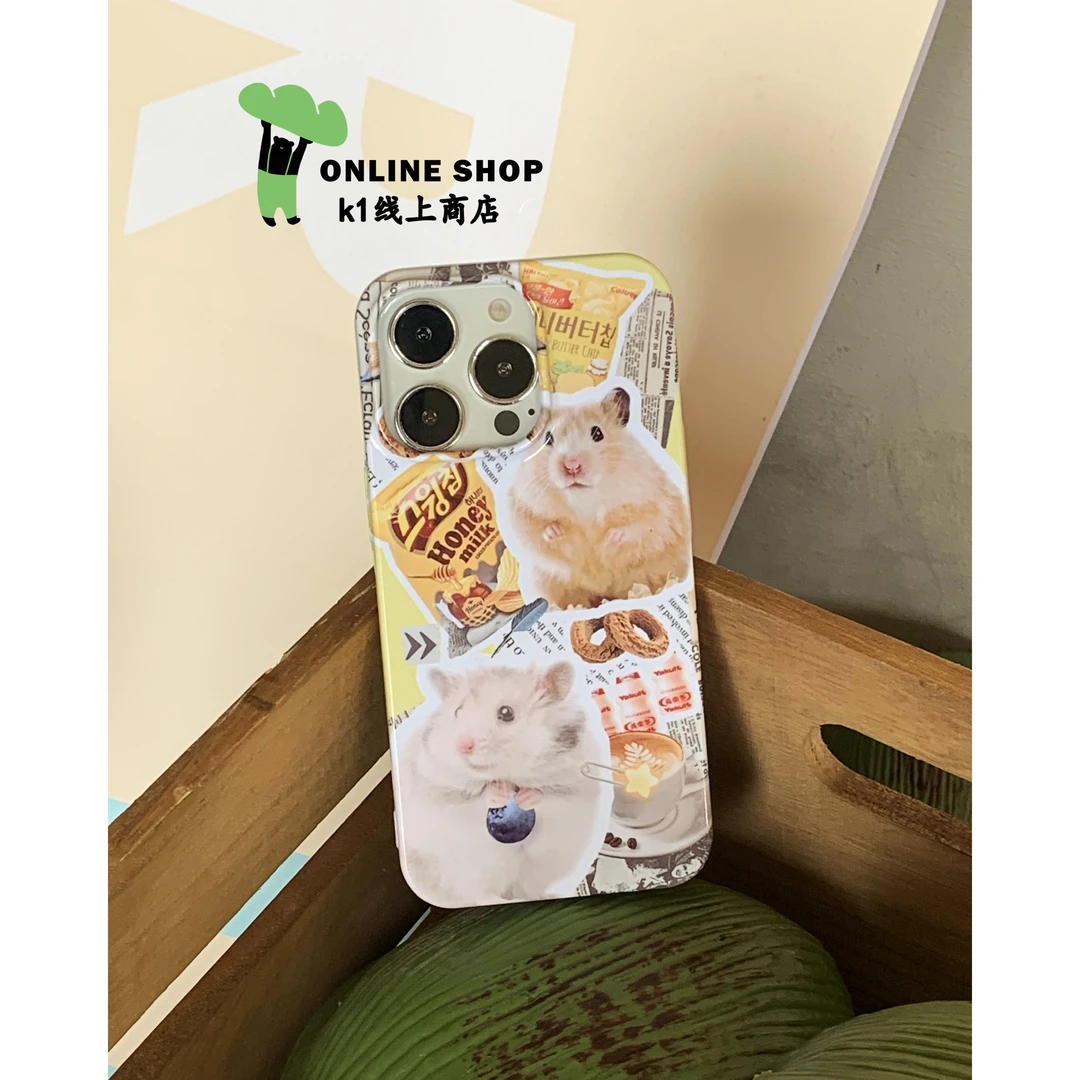 k1偷吃仓鼠创意适用苹果iphone14promax/13x可爱卡通手机壳网红女