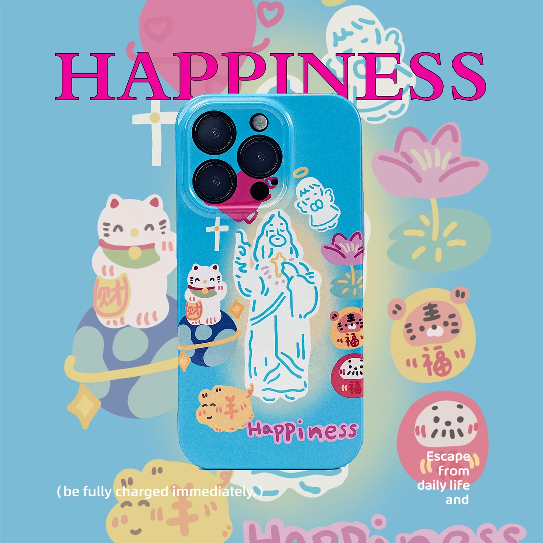 招财祈福天使手机壳适用于苹果14promax13小众风格少女卡通个性12