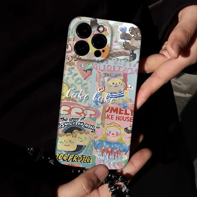 油画插画涂鸦可爱苹果华为小米iphone15手机壳防摔vivo推荐保护套