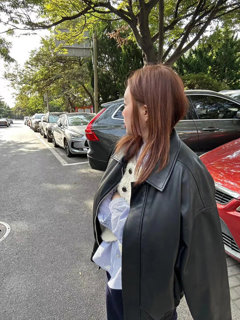 【BORAKOO】【现货】黑色翻领PU夹克外套