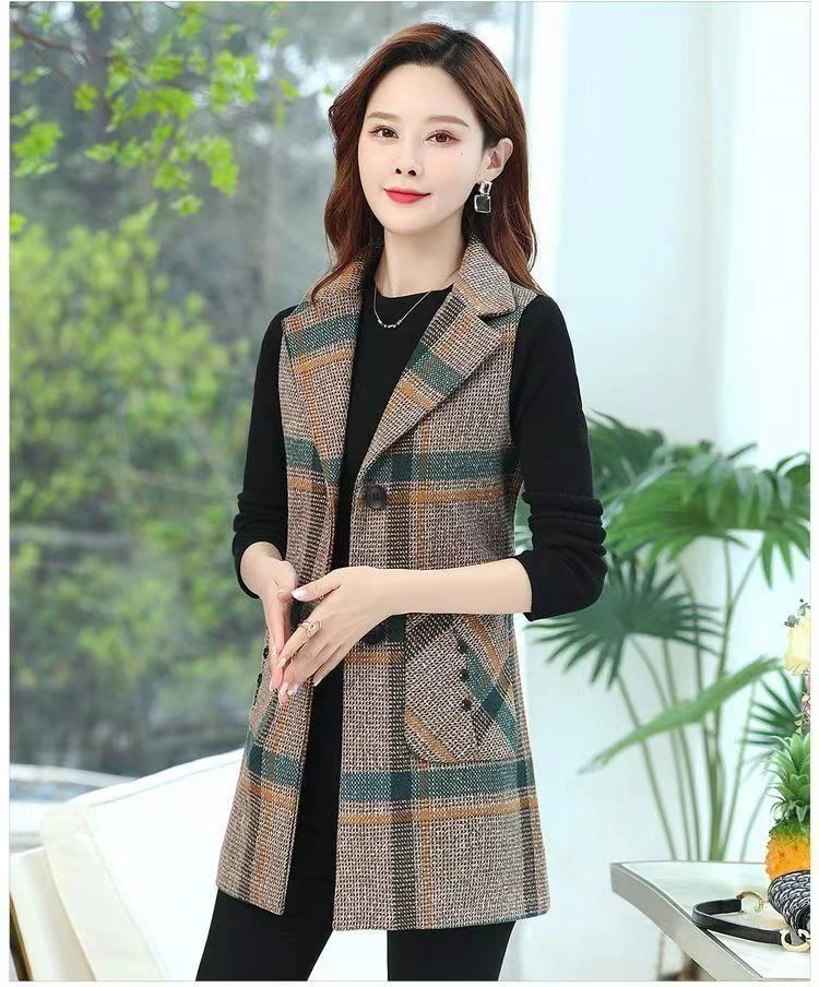 女装格子显瘦无袖马甲春秋时尚中年