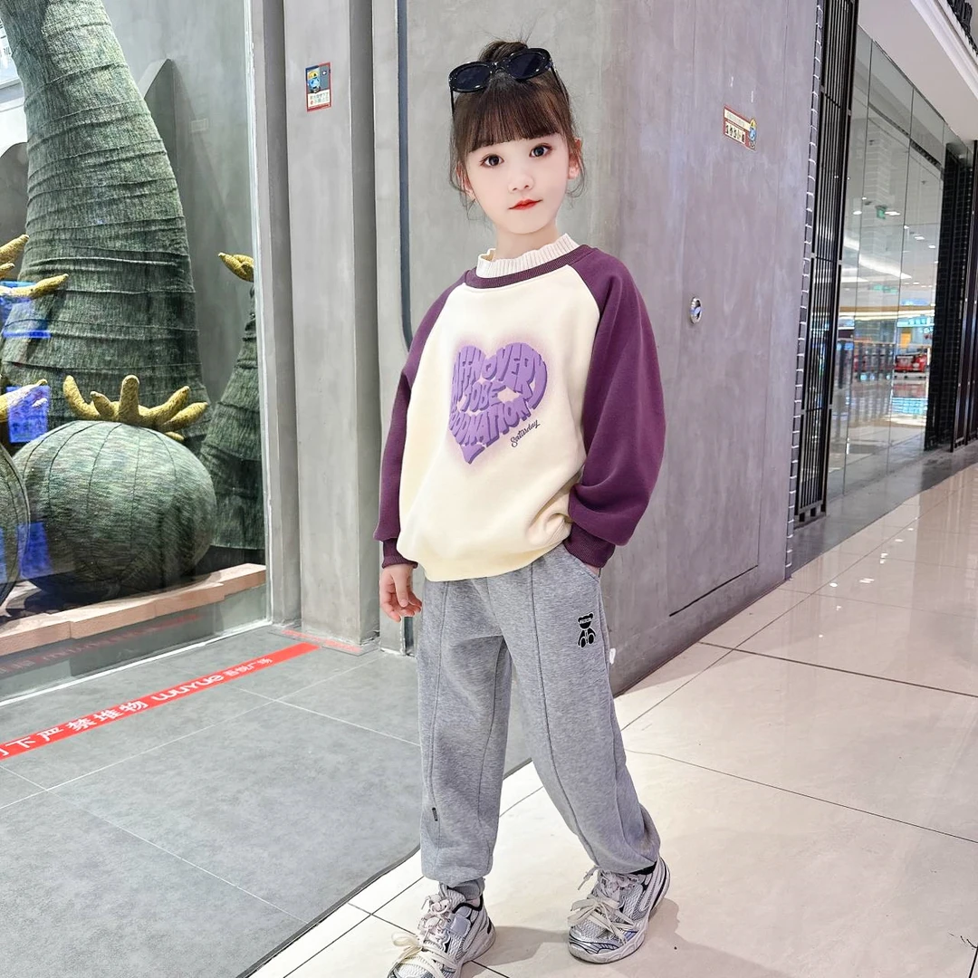 儿童拼接卫衣冬款2024新款童装保暖高领上衣新款洋气童装同款长袖